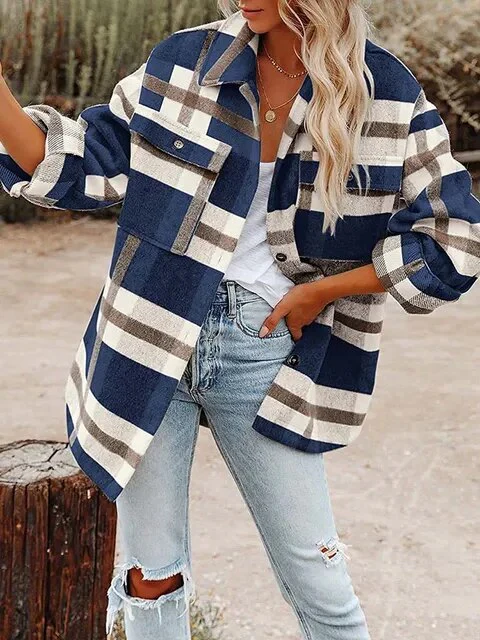 Karierte Jacke mit langen Ärmeln und Knopfleiste - Image 6