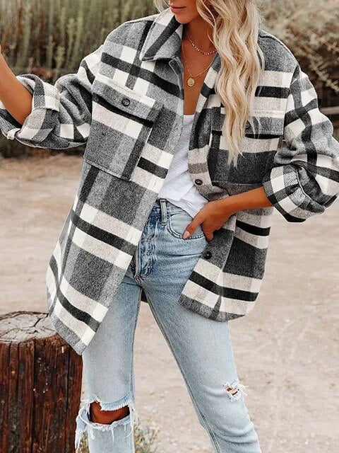 Karierte Jacke mit langen Ärmeln und Knopfleiste - Image 7