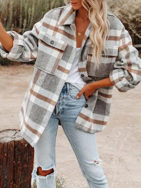 Karierte Jacke mit langen Ärmeln und Knopfleiste - Image 9