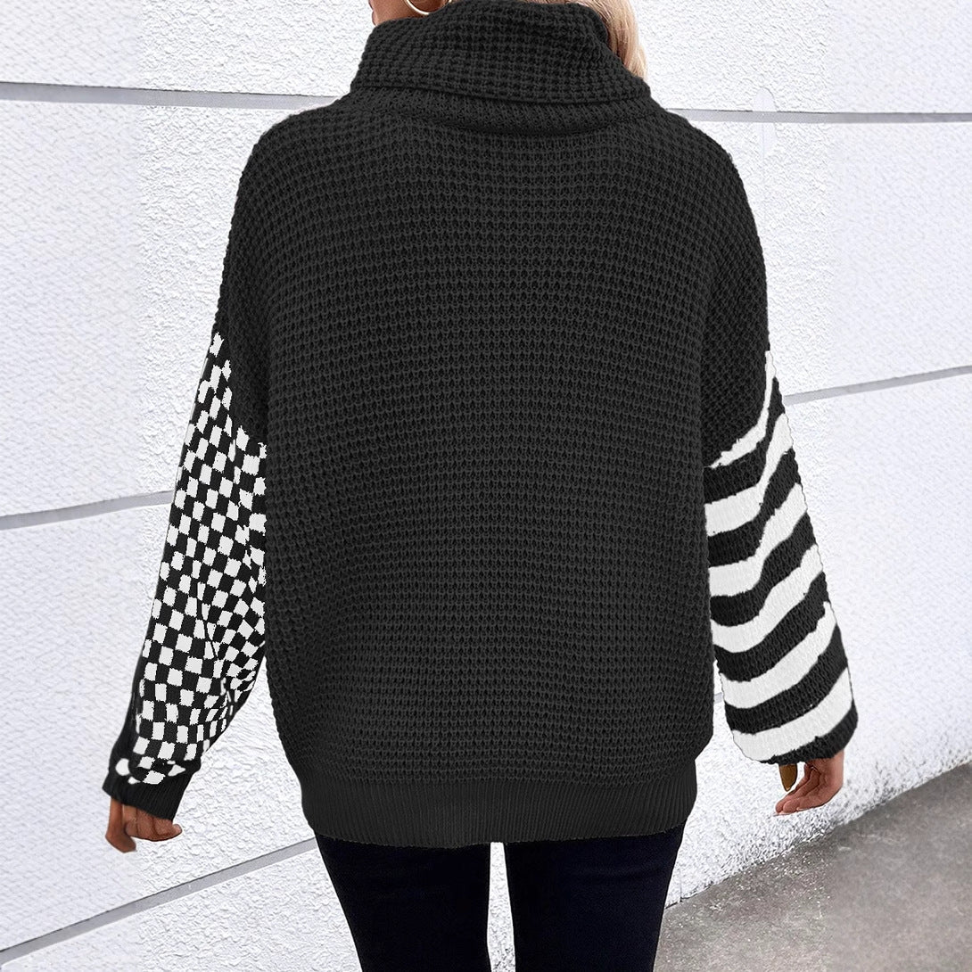 KARIERTER GESTREIFTER ROLLKRAGENPULLOVER | MODISCHER WARMHALTER - Image 2