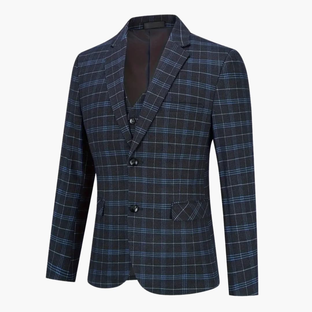 Kariertes Anzug Set - Slim Fit Herrenanzug 3-teilig Modern