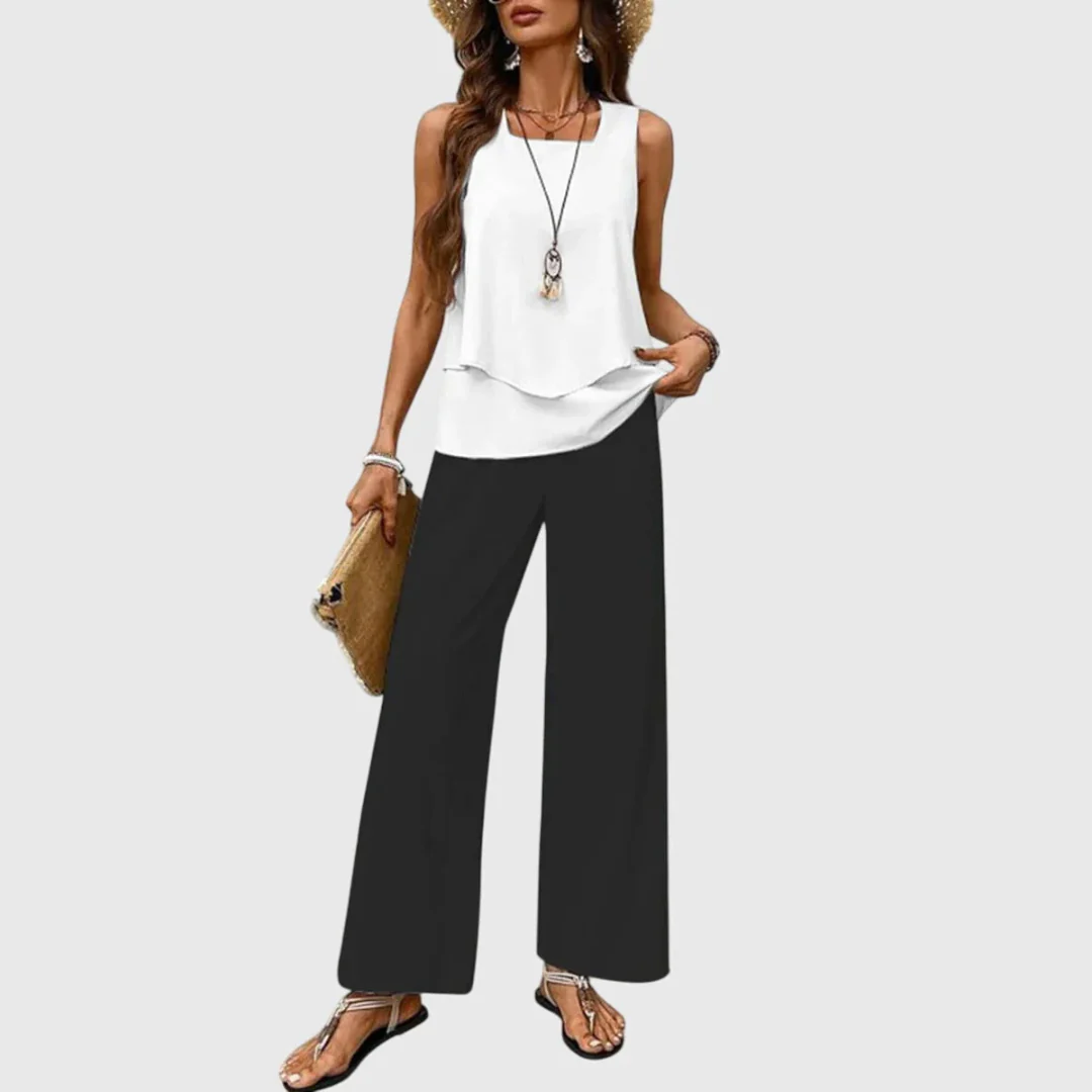 Karin | Damen Zweiteiler Weite Bein Hose Set - Image 6