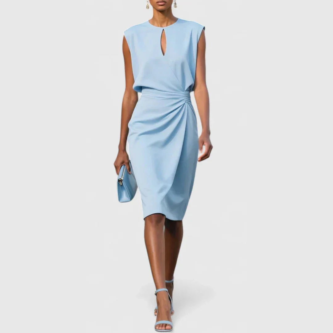 Karla | Damen Ärmellos Gerafftes Midi Kleid