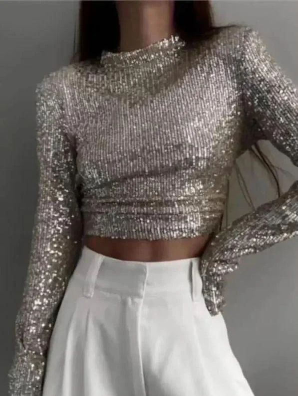 Karolin | Paillettenverziertes langärmliges Crop Top