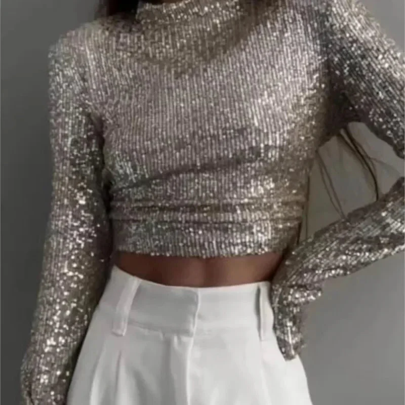Karolin | Paillettenverziertes langärmliges Crop Top - Image 6