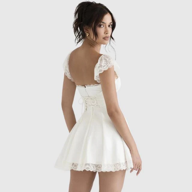 Kira | Viereck Ausschnitt mit Spitze Mini Dress - Image 6