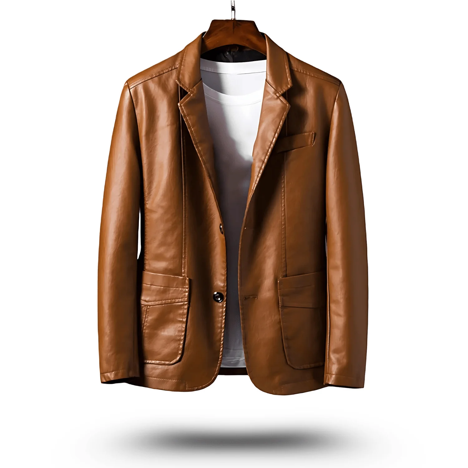 Klassische Reverskragen Lederjacke - Image 4