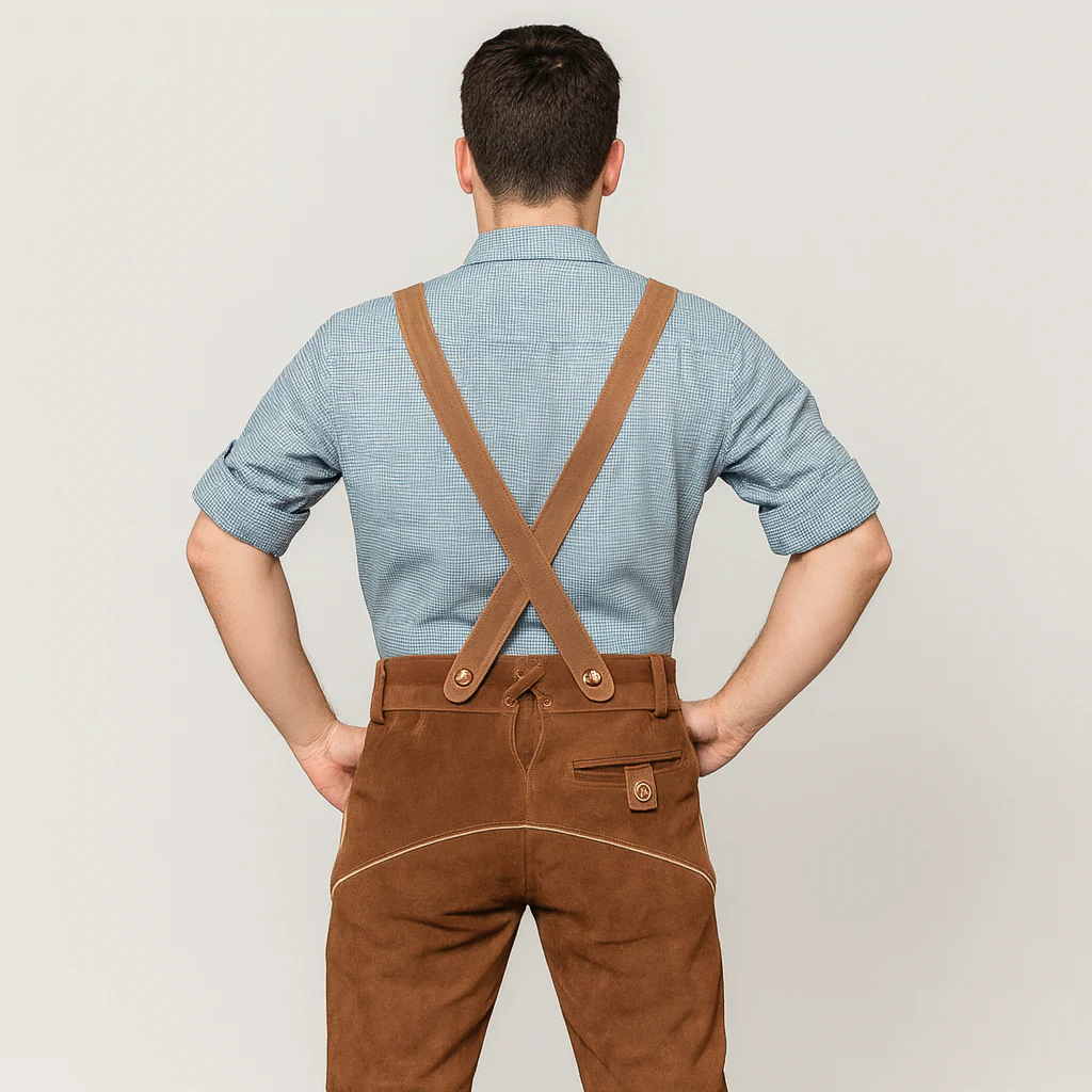 Kniebundlederhose Herren – Helle Trachtenhose mit Trägern & Stickerei fürs Oktoberfest