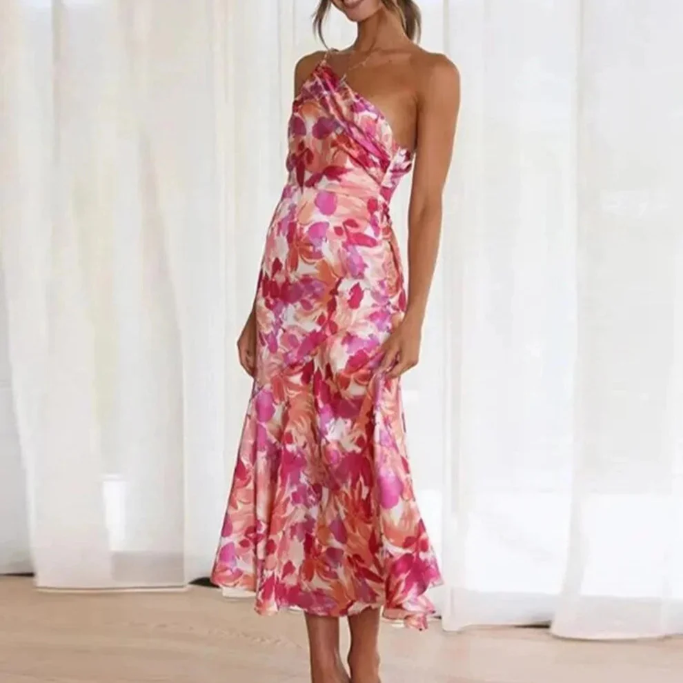 KORDULA - ASYMMETRISCHES MIDIKLEID MIT MUSTER - Image 2