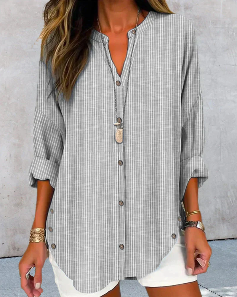 Kristin | Elegante gestreifte Bluse mit V Ausschnitt - Image 3