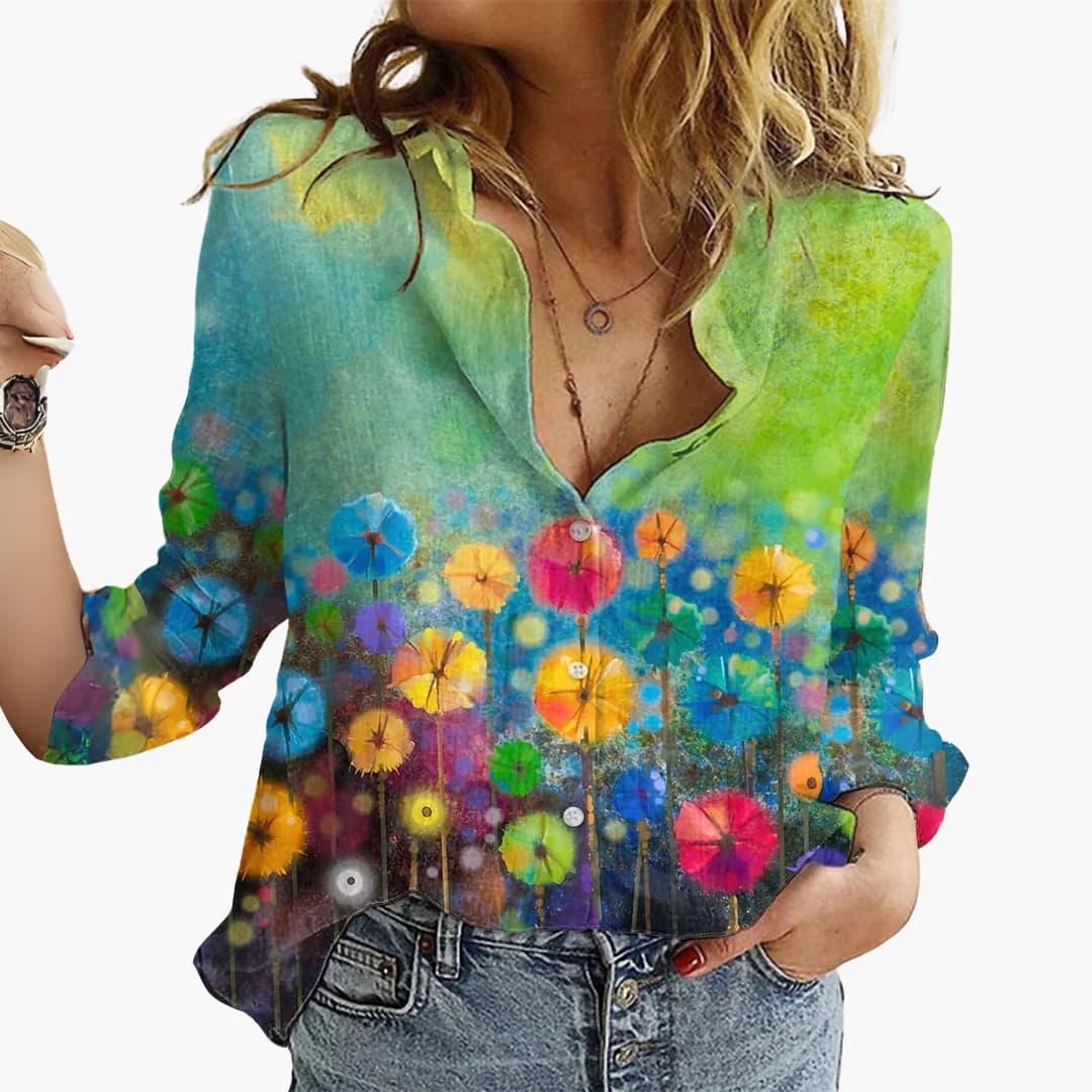 Kunstvoll bedruckte V-Ausschnitt Bluse - Damen Freizeitlook - Image 4