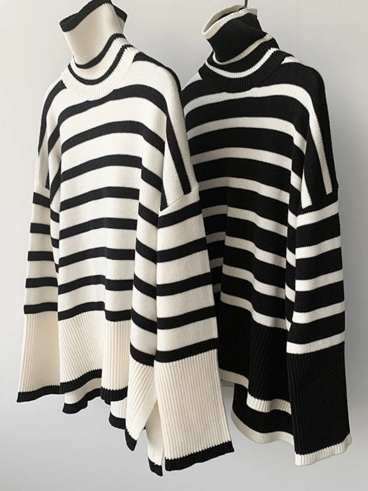 Kynesia - Übergroß Strickpullover Mit Streifenmuster Und Rollkragen - Image 3