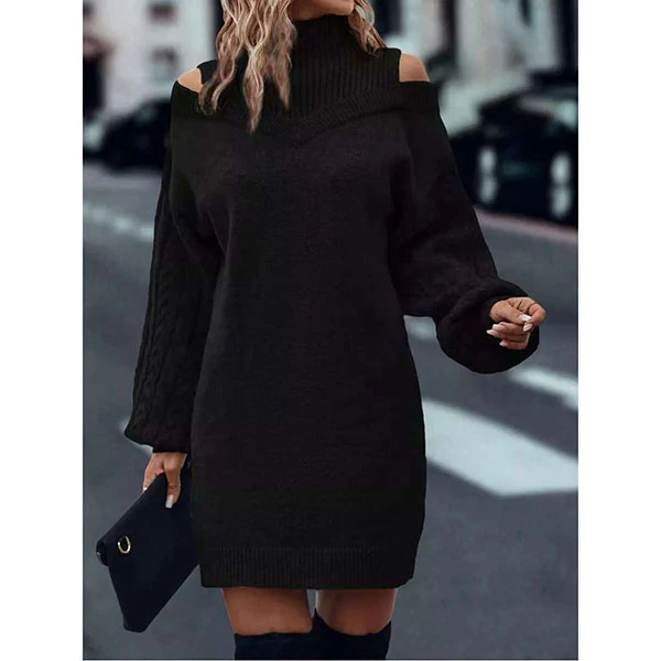 Laira™ – Kleid mit hohem Kragen und Zopfmuster - Image 4