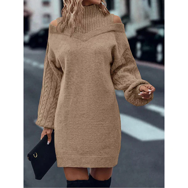 Laira™ – Kleid mit hohem Kragen und Zopfmuster - Image 5