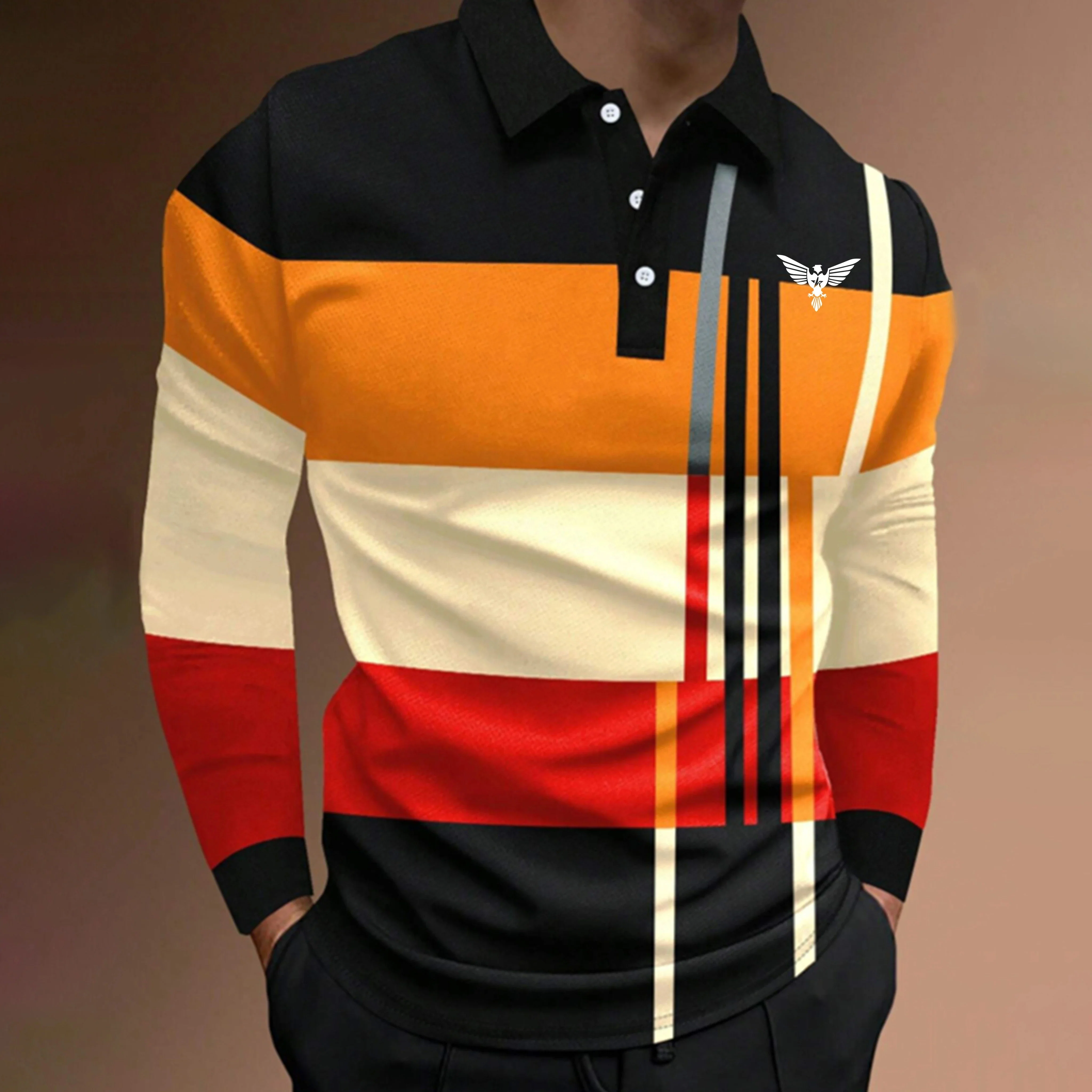 Langarm-Poloshirt in gespleißter Farbe für Männer - Image 2