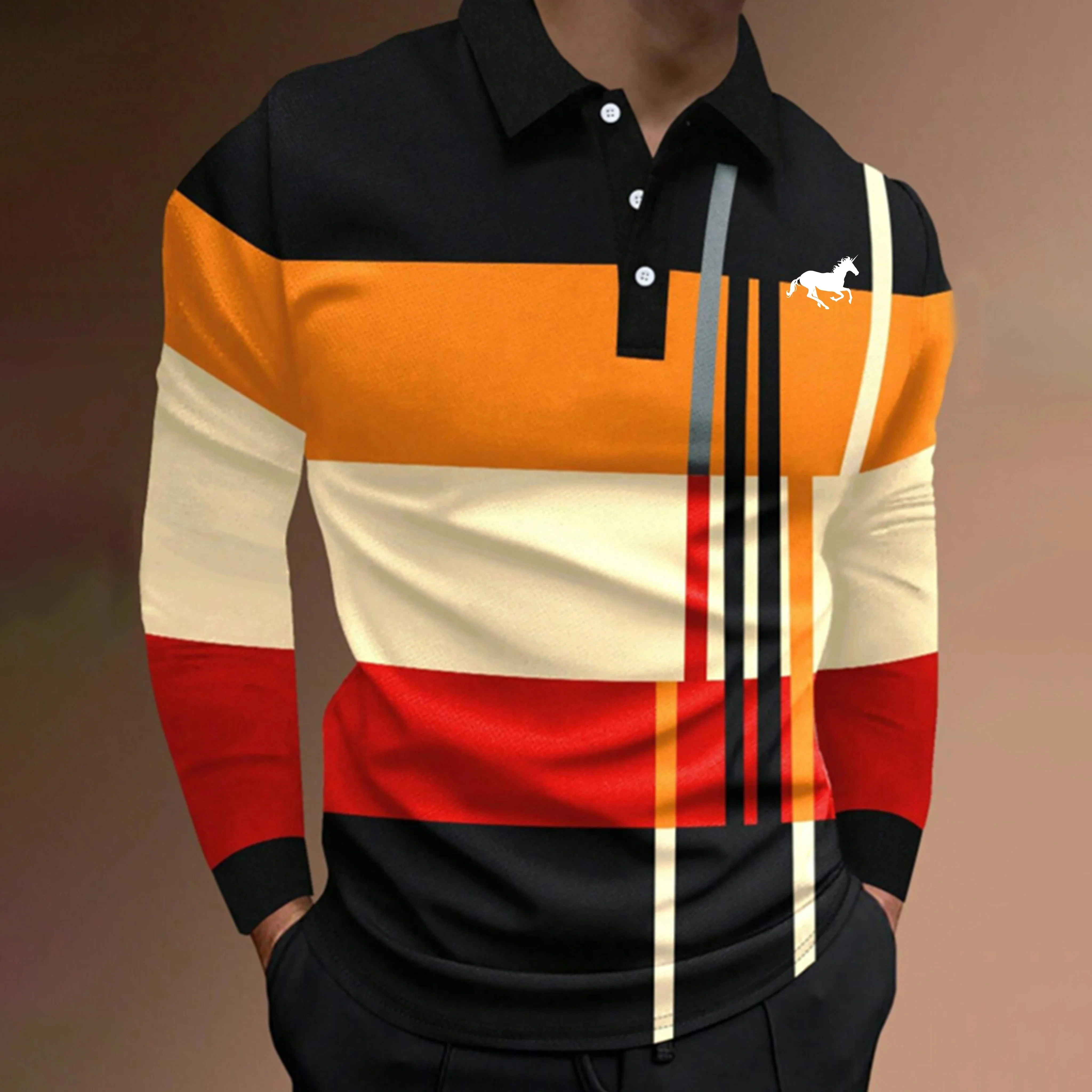 Langarm-Poloshirt in gespleißter Farbe für Männer - Image 3