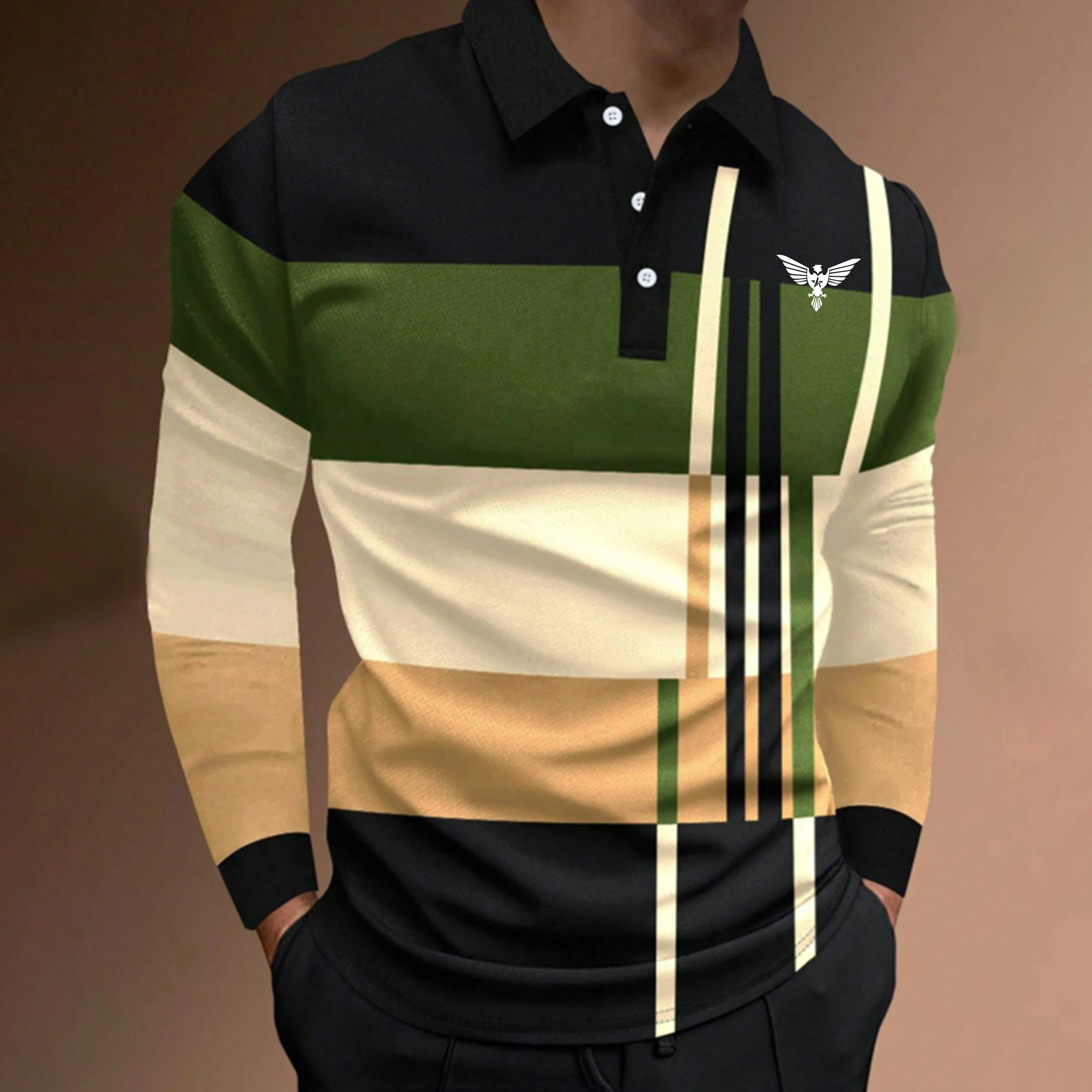 Langarm-Poloshirt in gespleißter Farbe für Männer - Image 5