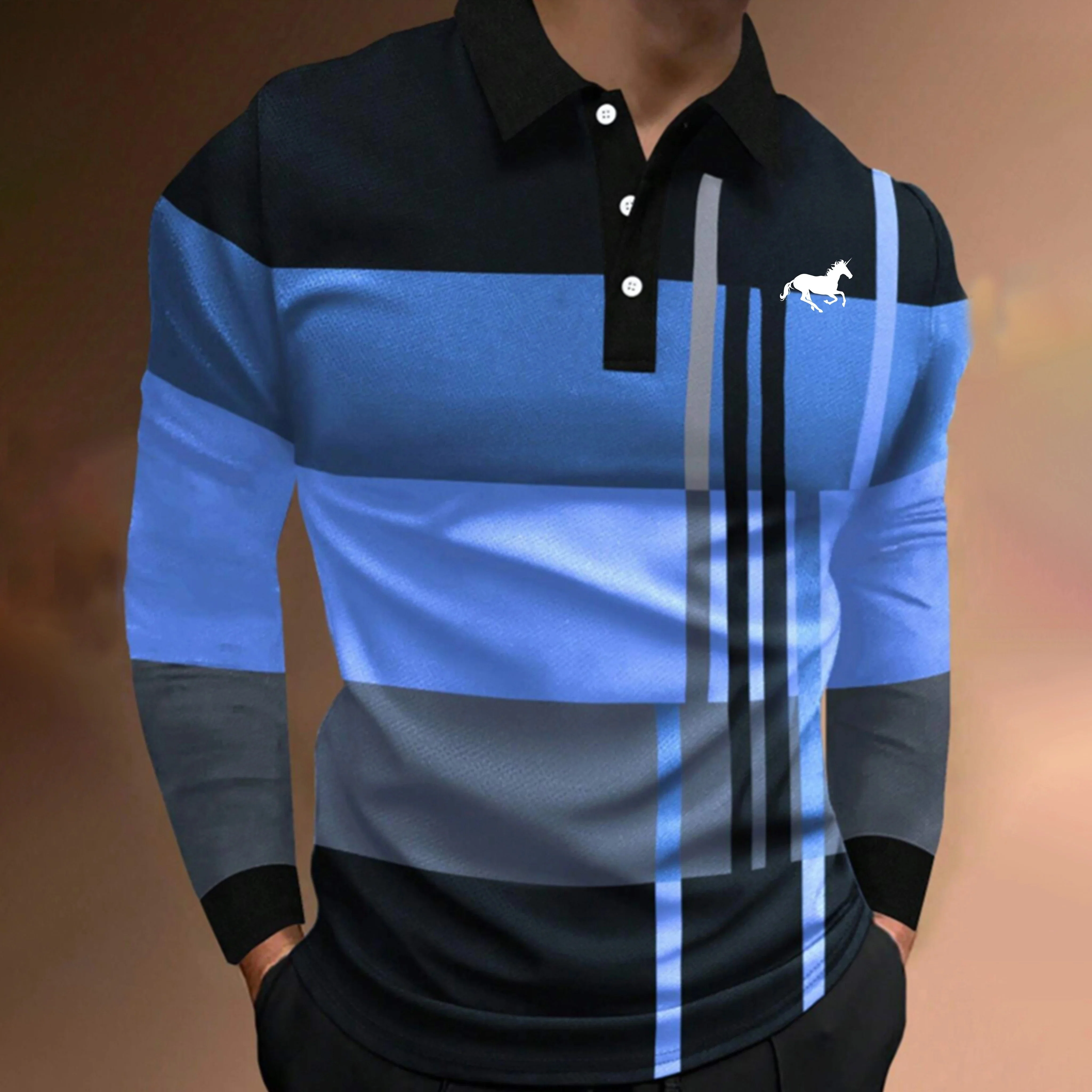 Langarm-Poloshirt in gespleißter Farbe für Männer - Image 9