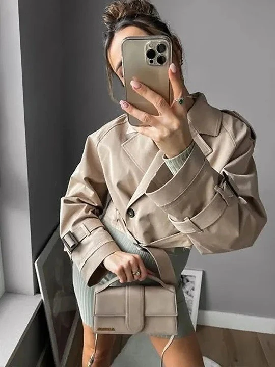 Langärmelige Jacke mit Gürtel und Kurzarm im Trench-Style - Image 2