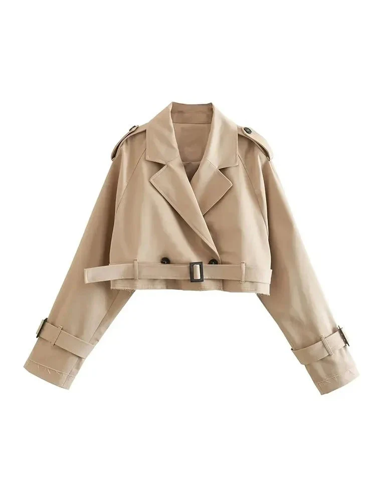 Langärmelige Jacke mit Gürtel und Kurzarm im Trench-Style - Image 3