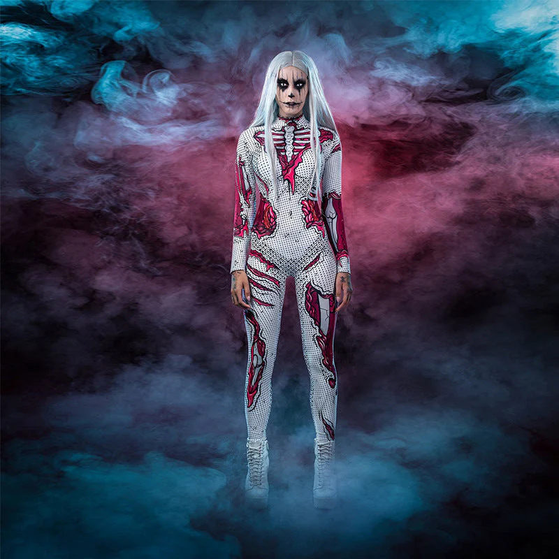 Langärmeliger Skelett Druck Halloween Kostum - Image 4