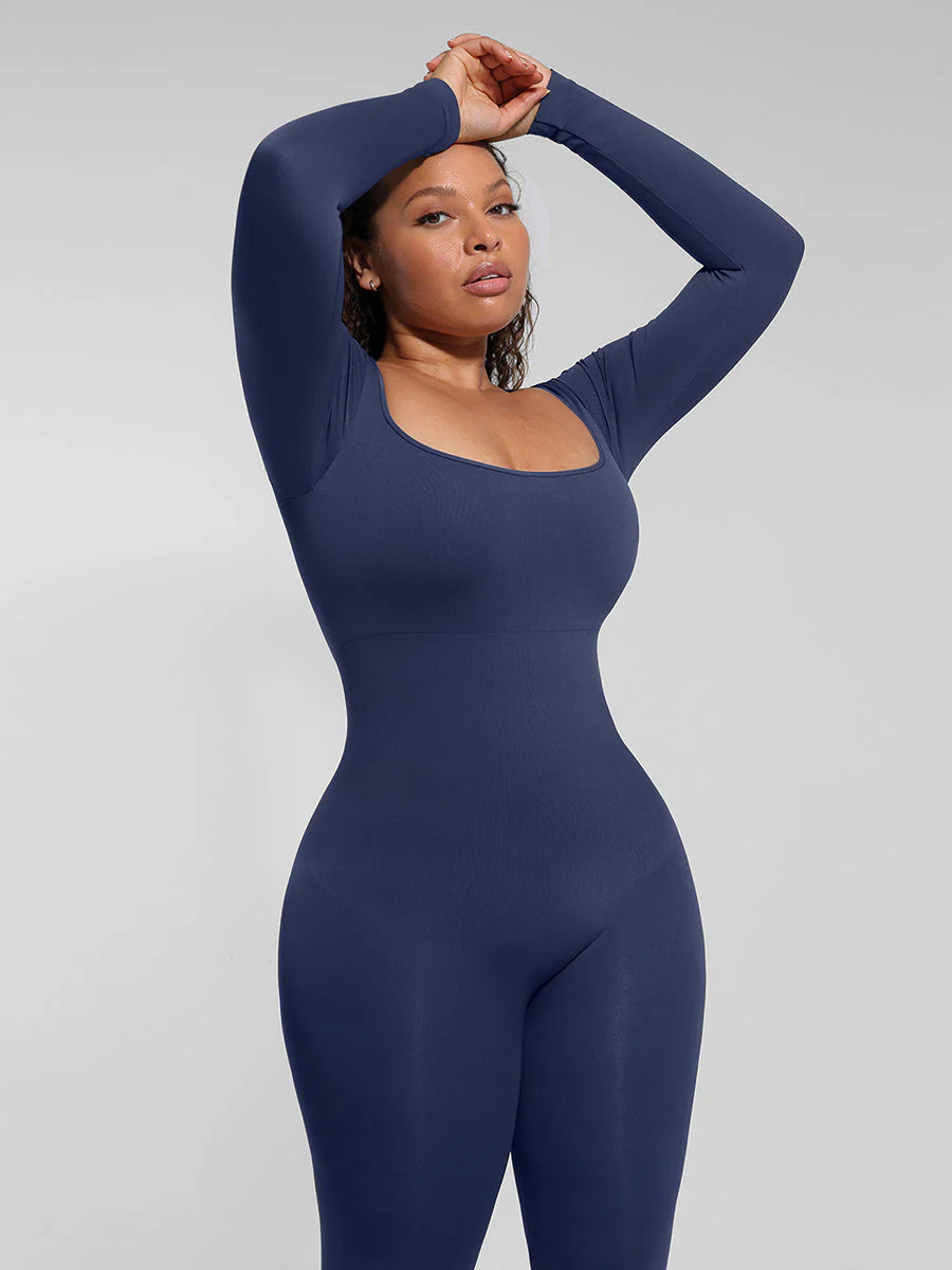 Langärmliger, ausgestellter Jumpsuit mit Bauchkontrolle - Image 9