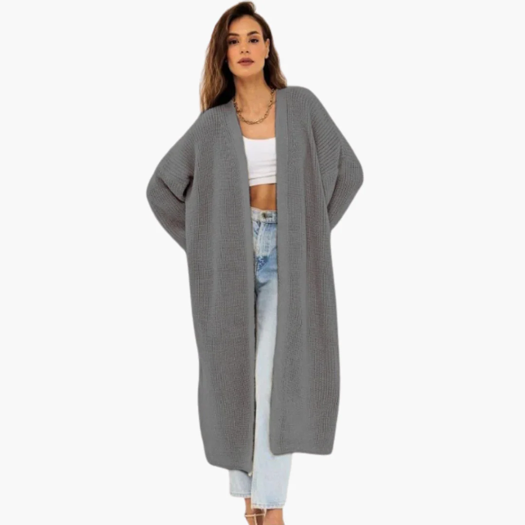 Langer Damen Strickjacke mit offener Vorderseite