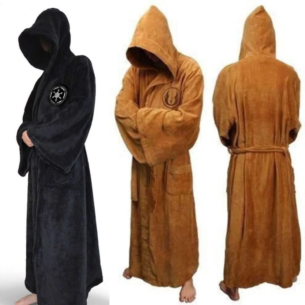 Langer Flanellbademantel für Herren mit Kapuze und Gürtel