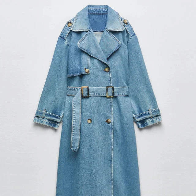 Langer Trenchcoat für Damen mit Gürtel | Blau - Image 3