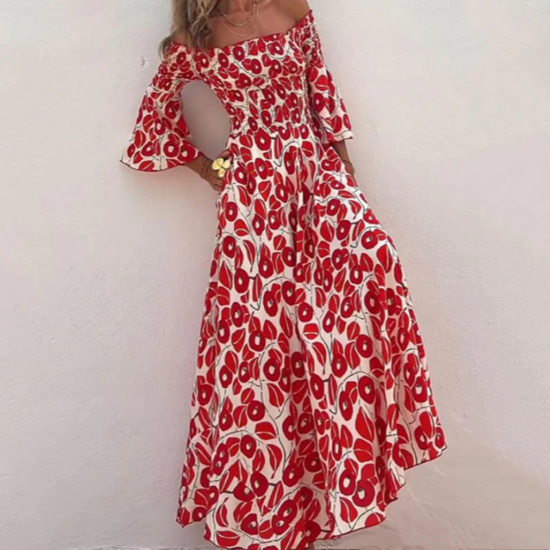 Langes Kleid mit offenen Schultern und Blumenmuster – Eleganz und sommerliche Frische - Image 4