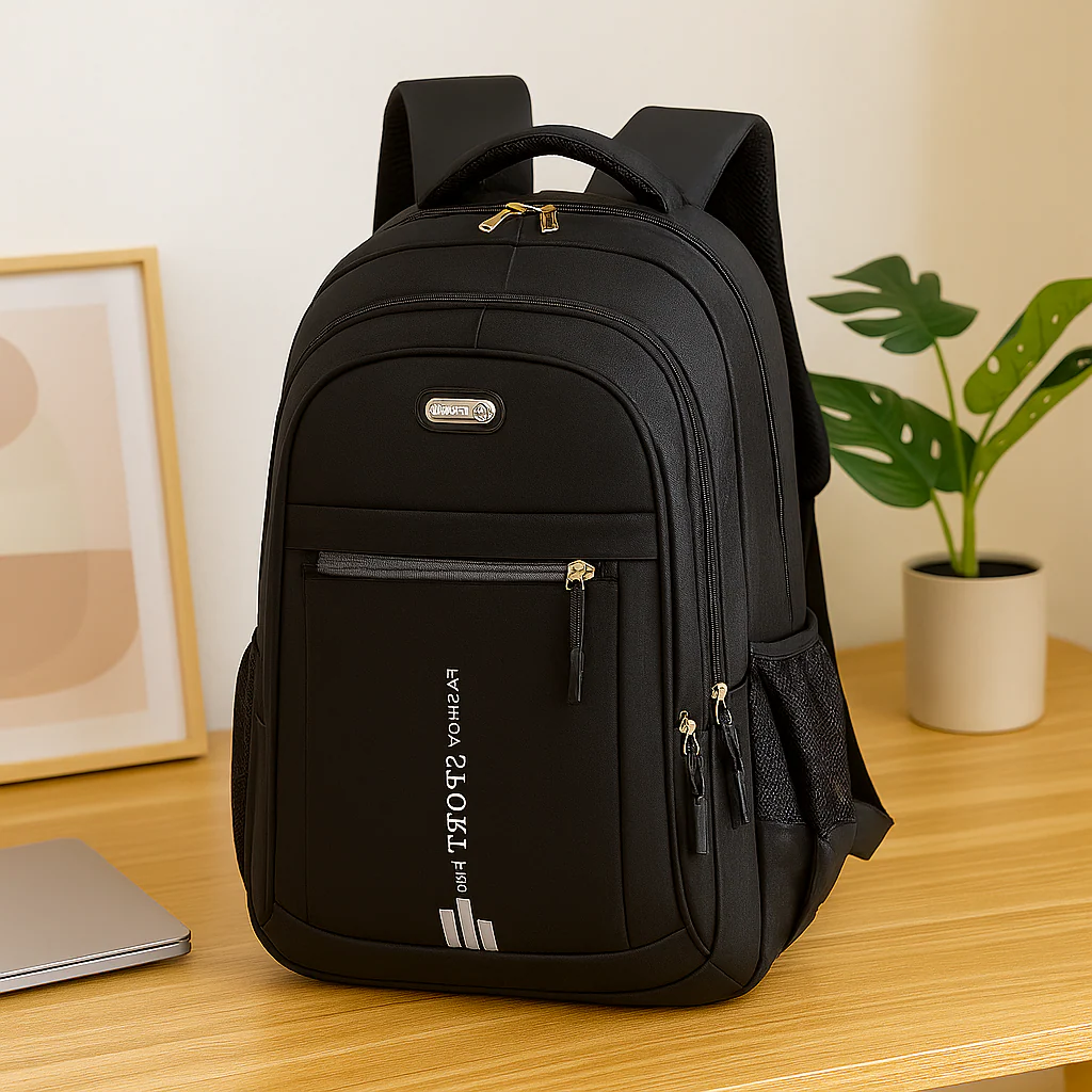 Laptop-Rucksack mit großem Fassungsvermögen – Stilvolle schwarze Reise- und Businesstasche aus Nylon mit verstellbaren Riemen