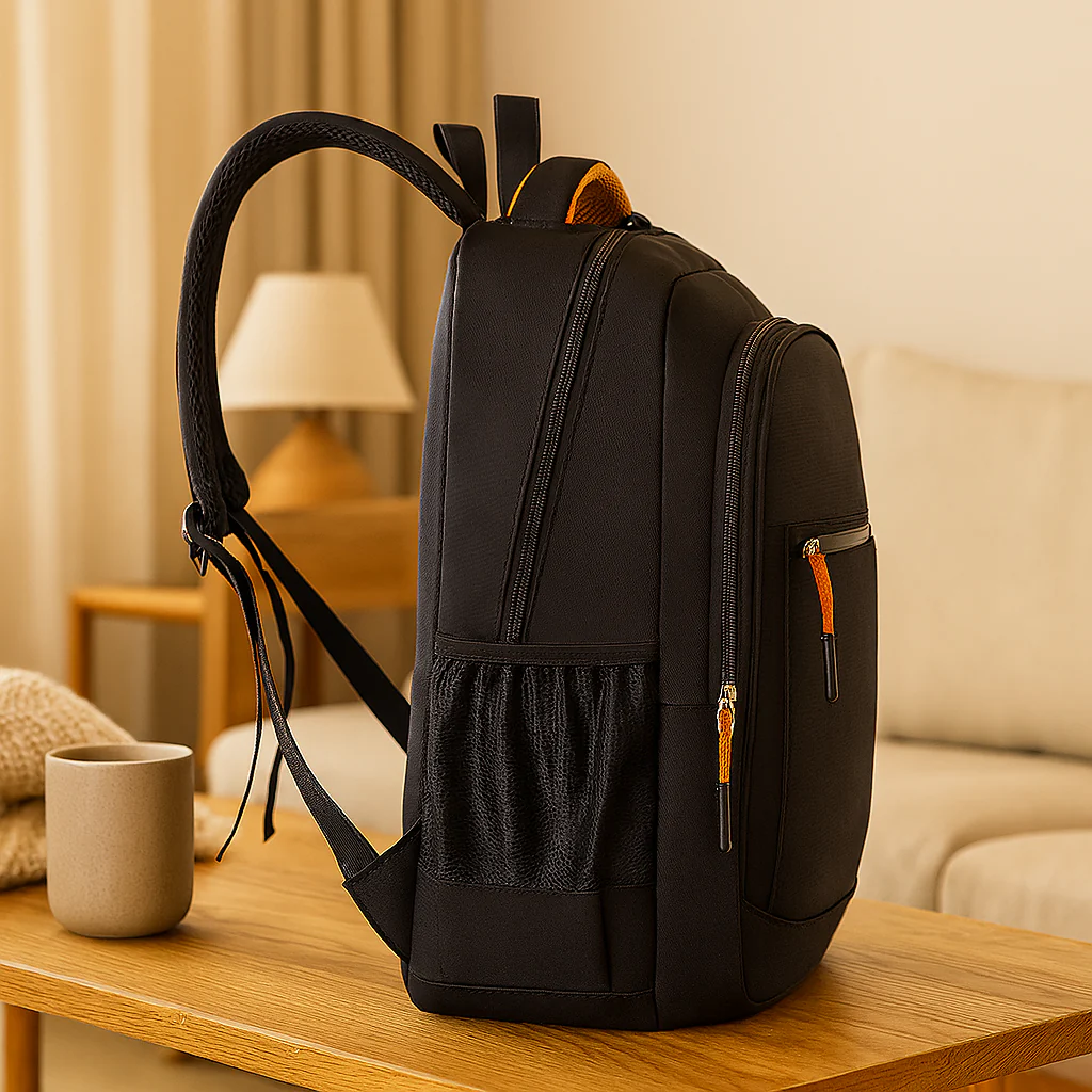 Laptop-Rucksack mit großem Fassungsvermögen – Stilvolle schwarze Reise- und Businesstasche aus Nylon mit verstellbaren Riemen - Image 2