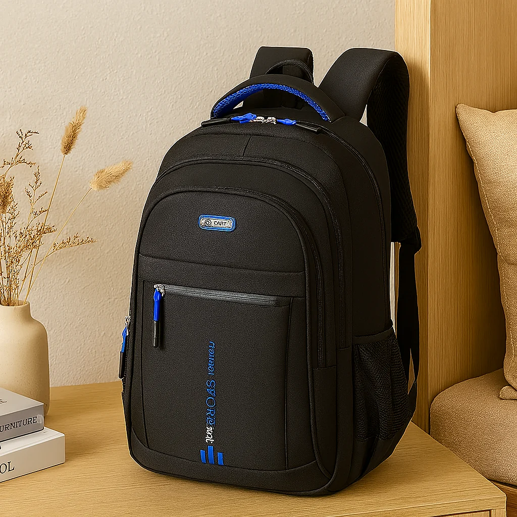 Laptop-Rucksack mit großem Fassungsvermögen – Stilvolle schwarze Reise- und Businesstasche aus Nylon mit verstellbaren Riemen - Image 3