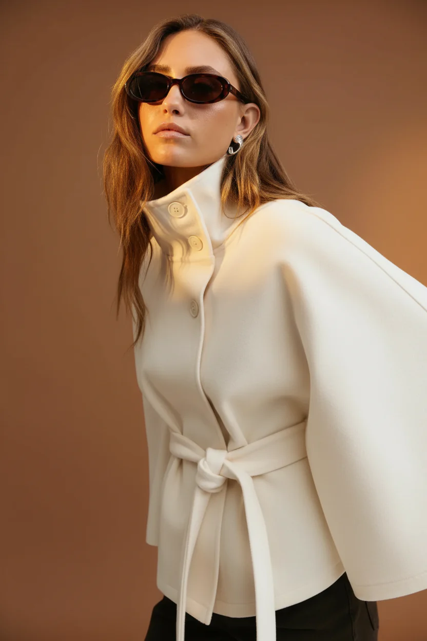 Lara™ | Cape-Mantel mit Taillengürtel & Stehkragen - Image 16