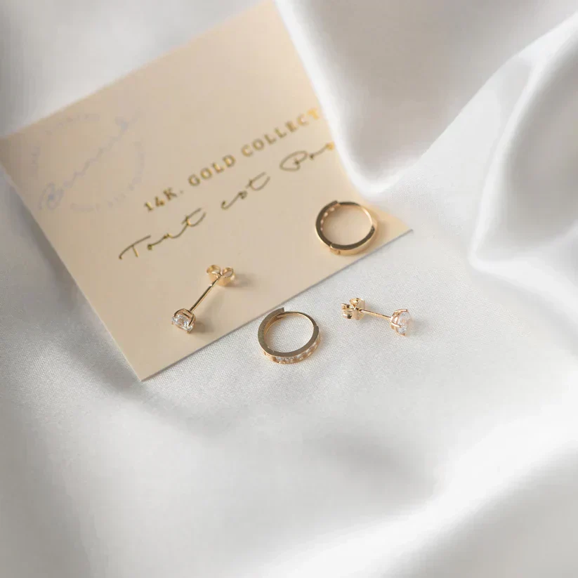 Larmes de Lune Gold Stein Earrings - Image 4