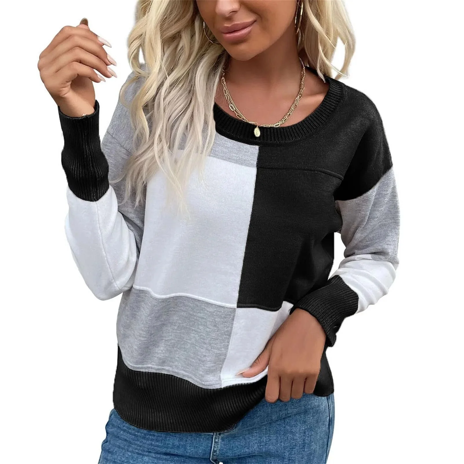 Lässiger karierter Langarmpullover mit Rundhalsausschnitt - Image 5