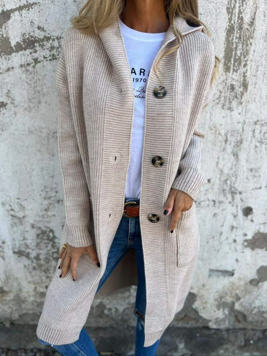 Lässiger langer Strickjacke für Damen | Strick