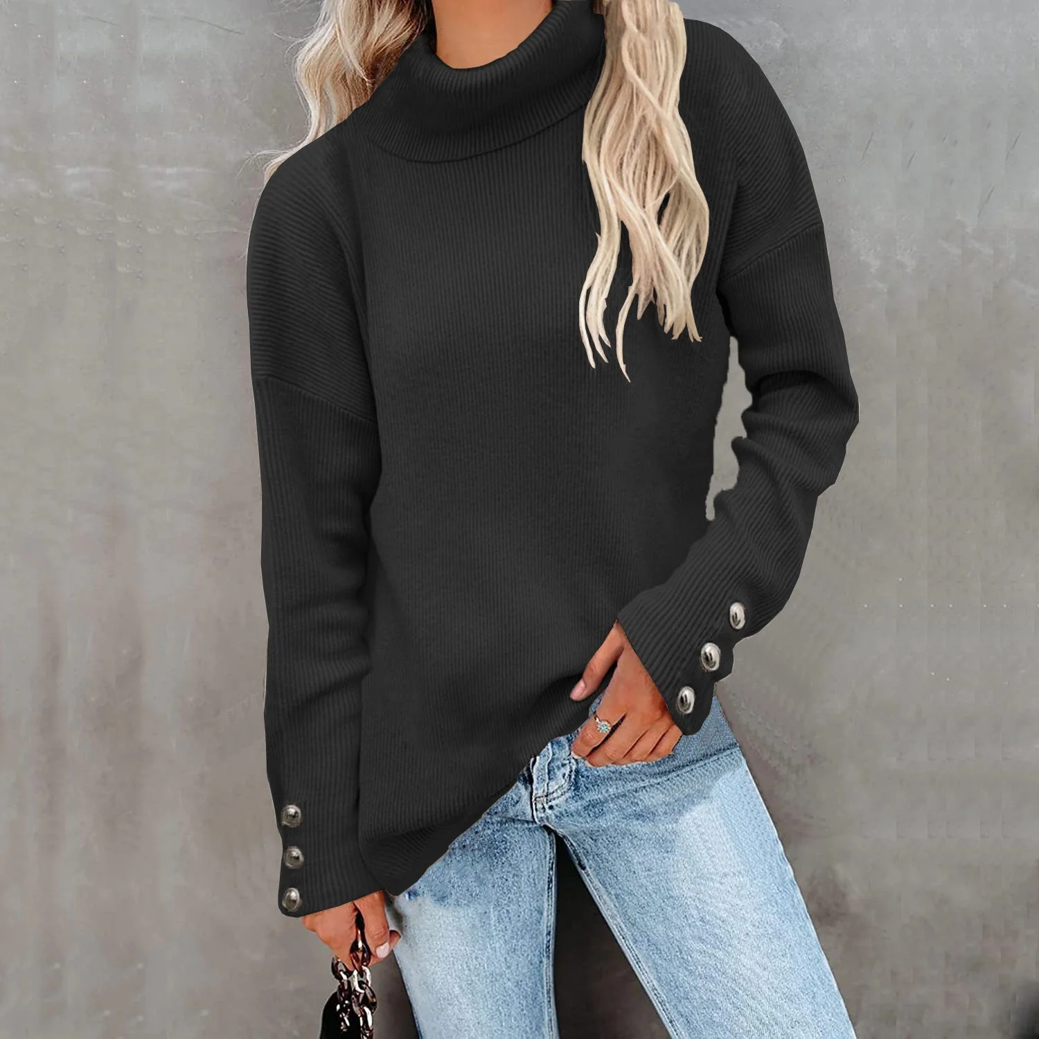 Lässiger Rollkragenpullover für Damen | Mit Knopfmanschetten - Image 4