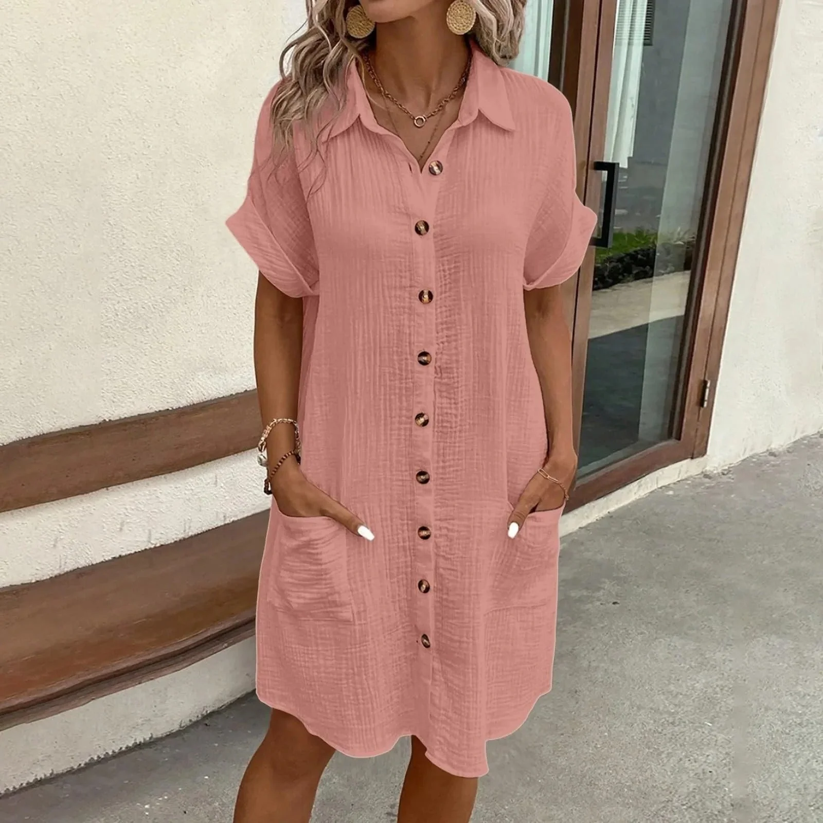 Lässiges Kleid mit Knopfleiste und V-Ausschnitt - Image 3