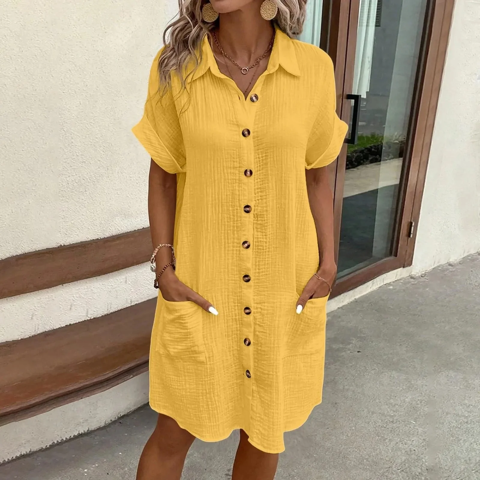 Lässiges Kleid mit Knopfleiste und V-Ausschnitt - Image 7