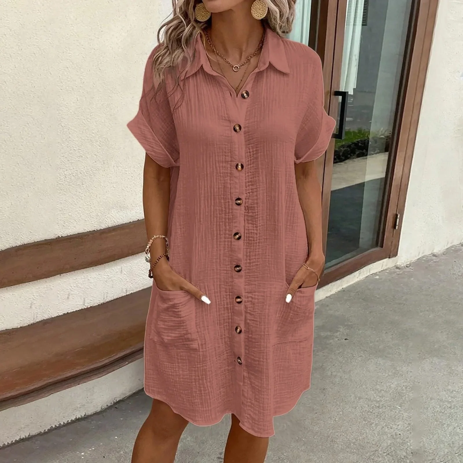 Lässiges Kleid mit Knopfleiste und V-Ausschnitt - Image 8