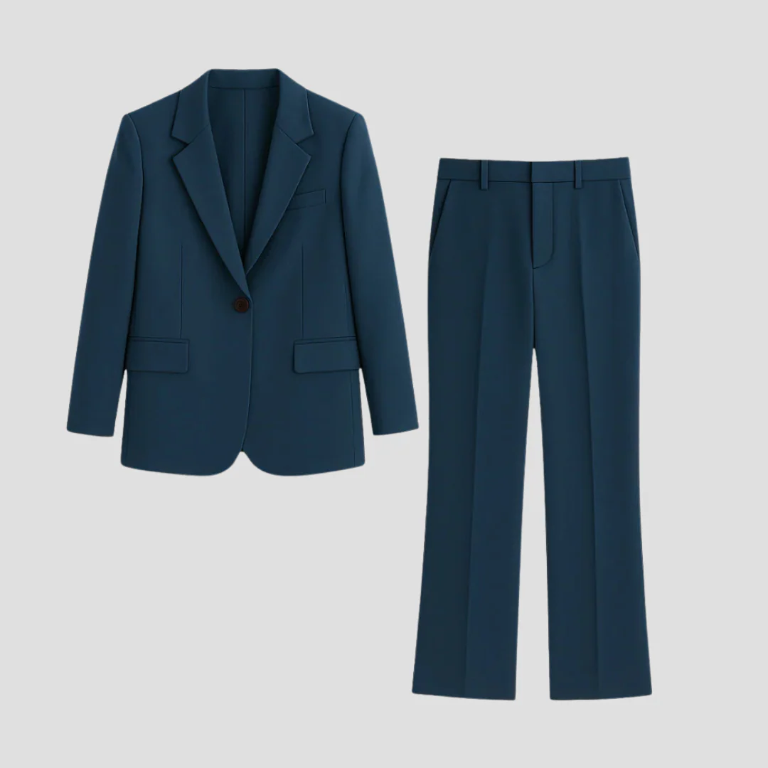 Laura Damen Maßgeschneidertes Anzug-Set Langer Blazer und Hose