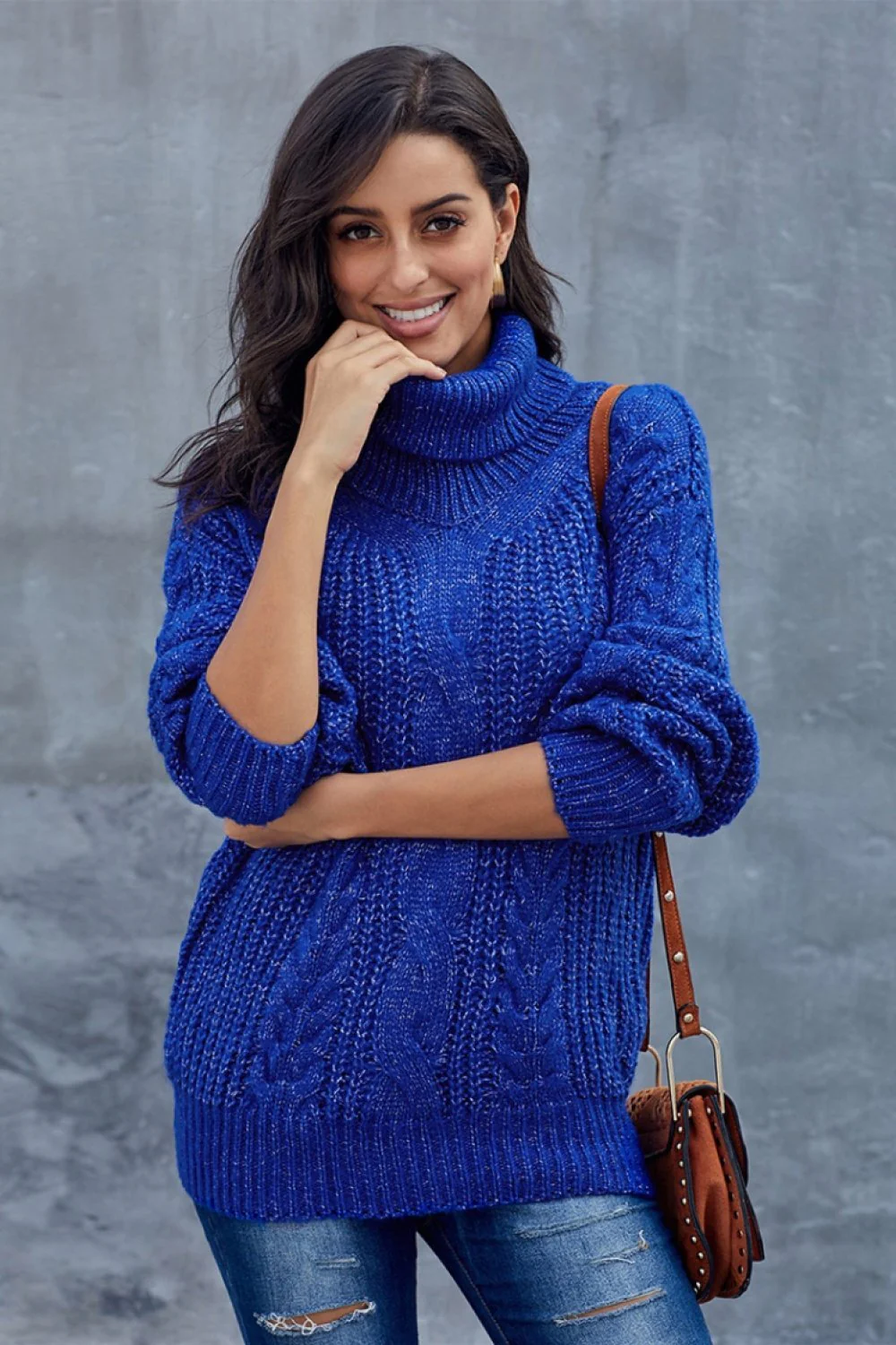 Laura | Grobes Zopfmuster pullover mit Rollkragen - Image 3
