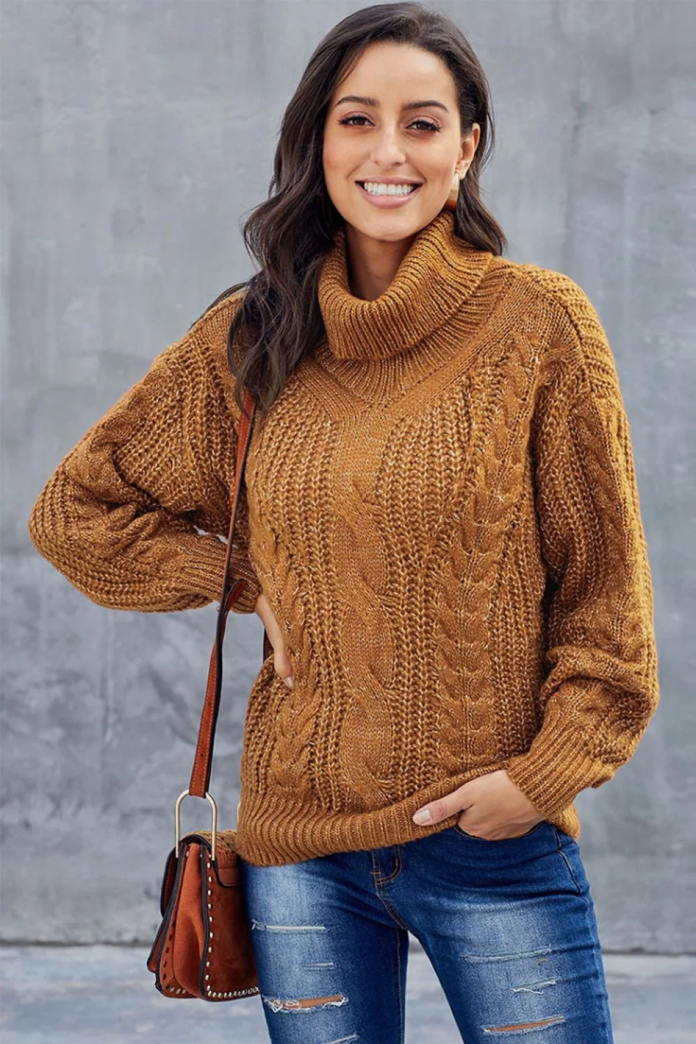 Laura | Grobes Zopfmuster pullover mit Rollkragen - Image 7