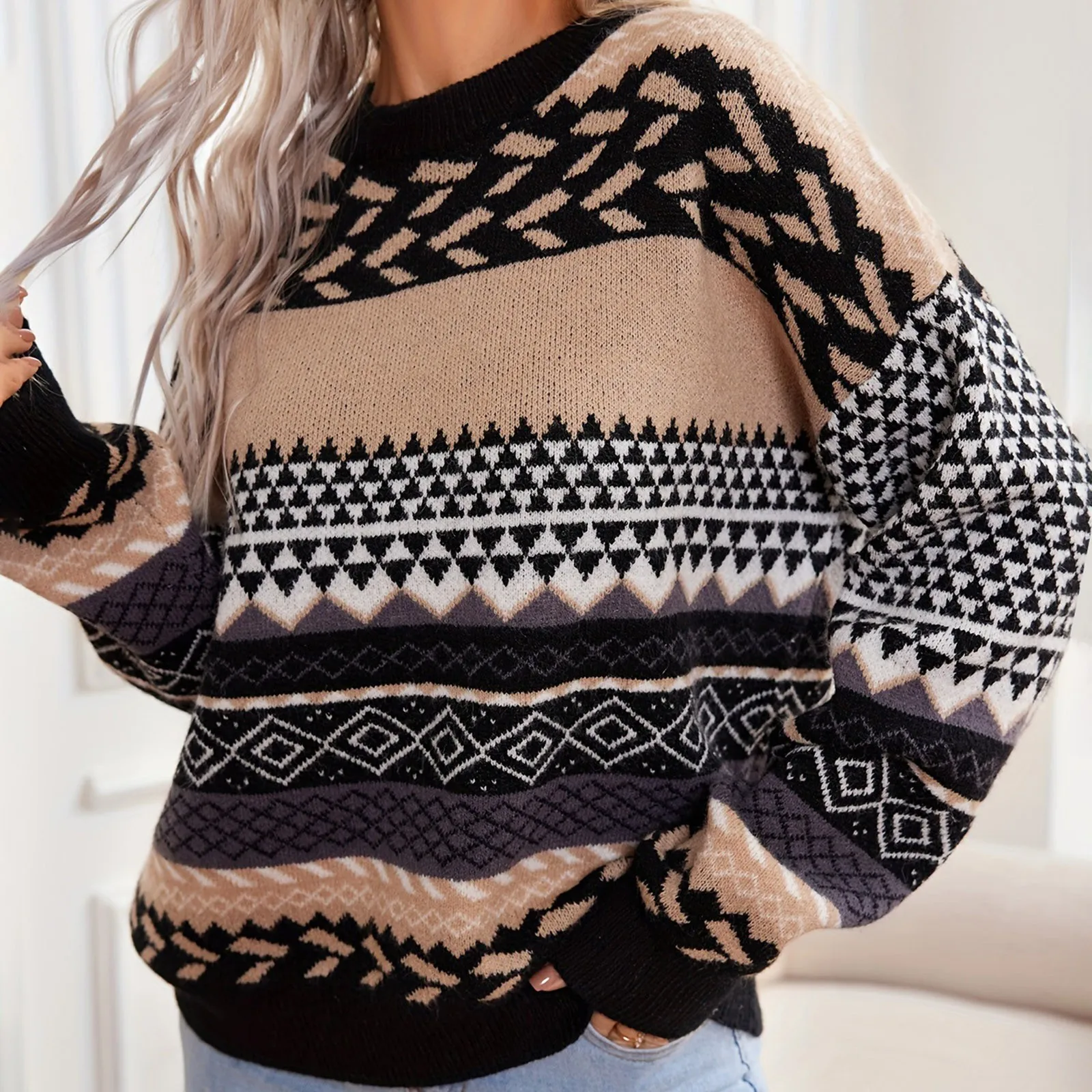 Le Clair | Retro Pullover mit Kontrast gestrickt - Image 5