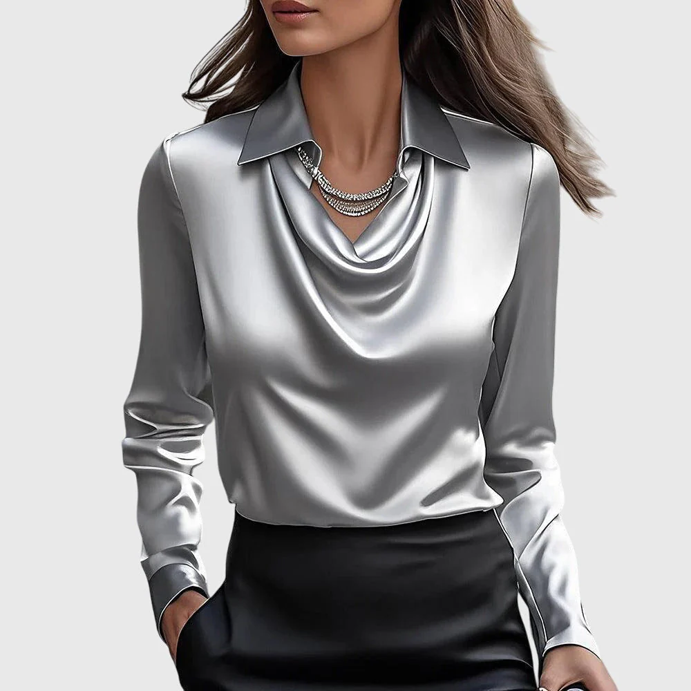 Lea® | Bluse mit luxuriösem Glanz und Faltenkragen - Image 3