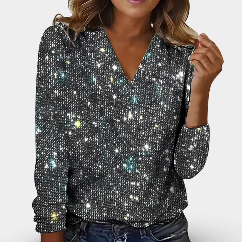 LEA - BLUSE MIT V-AUSSCHNITT UND STRASSSTEINEN - Image 2