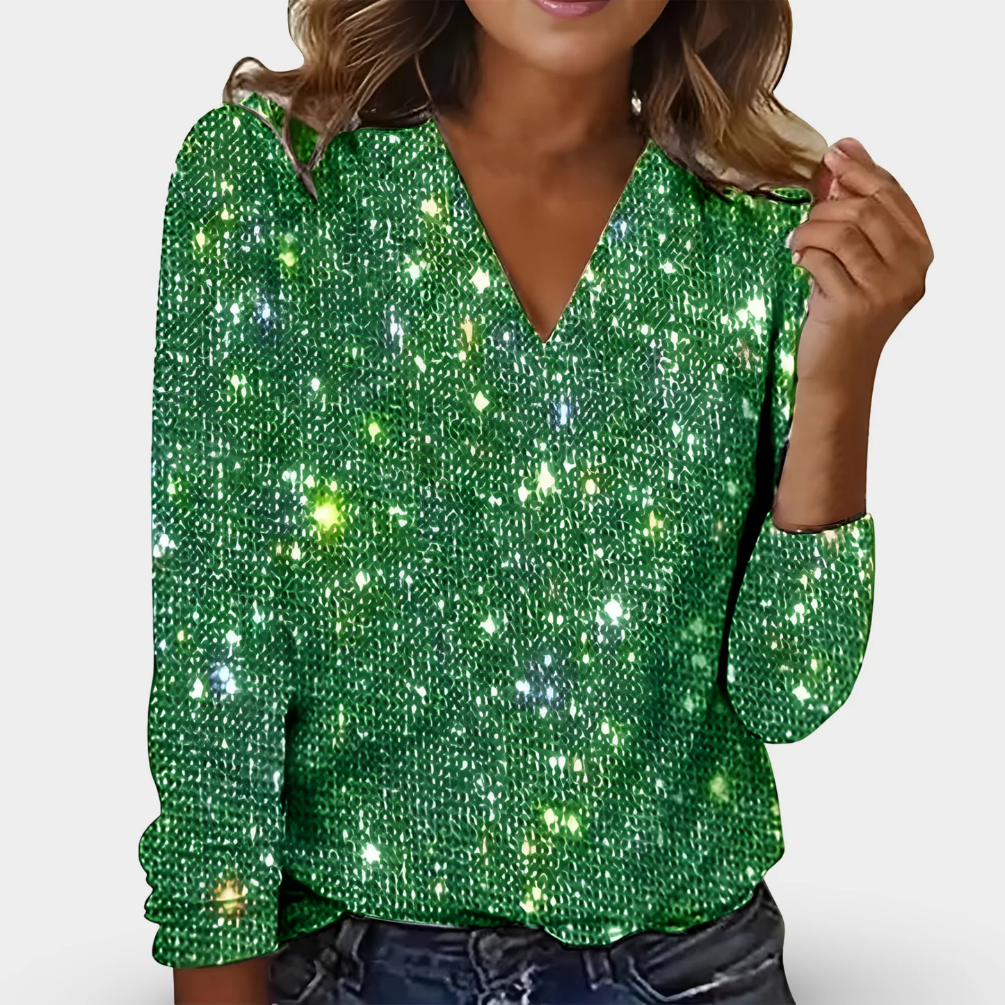 LEA - BLUSE MIT V-AUSSCHNITT UND STRASSSTEINEN - Image 4