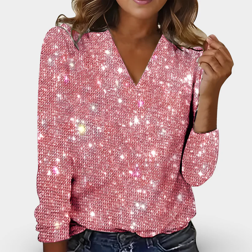 LEA - BLUSE MIT V-AUSSCHNITT UND STRASSSTEINEN - Image 5
