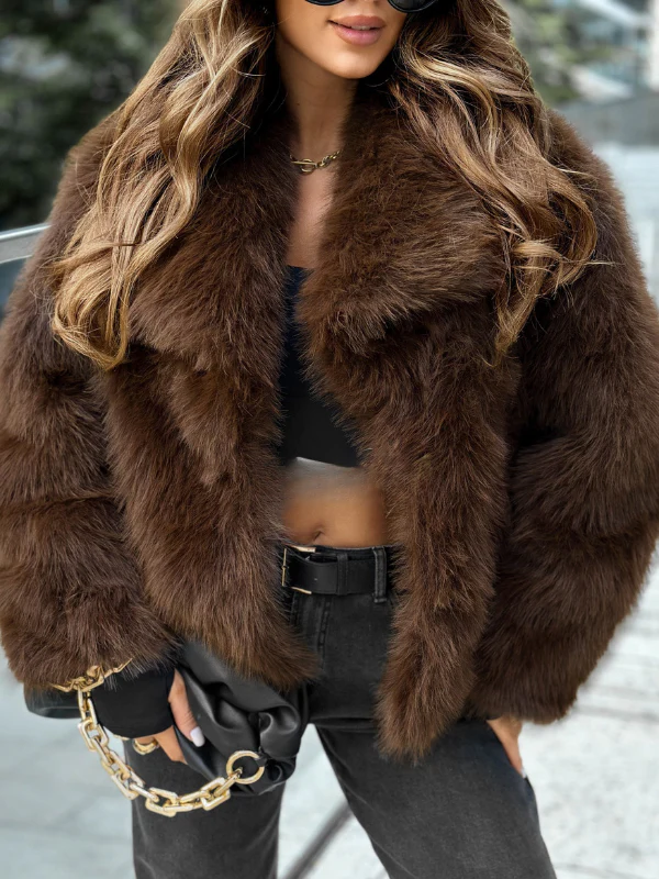 Leah | Faux Fur Mantel mit Kragen